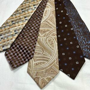 Bundle Lot 5 Ties Brown Tones 4 Silk EUC Egara, Tasso Elba, XMI, Joseph Abboud